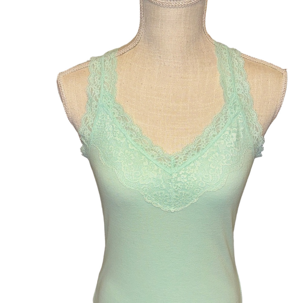 Mossimo Lace Trim Lightweight Razorback Tank Top Size L - Picture 2 of 3